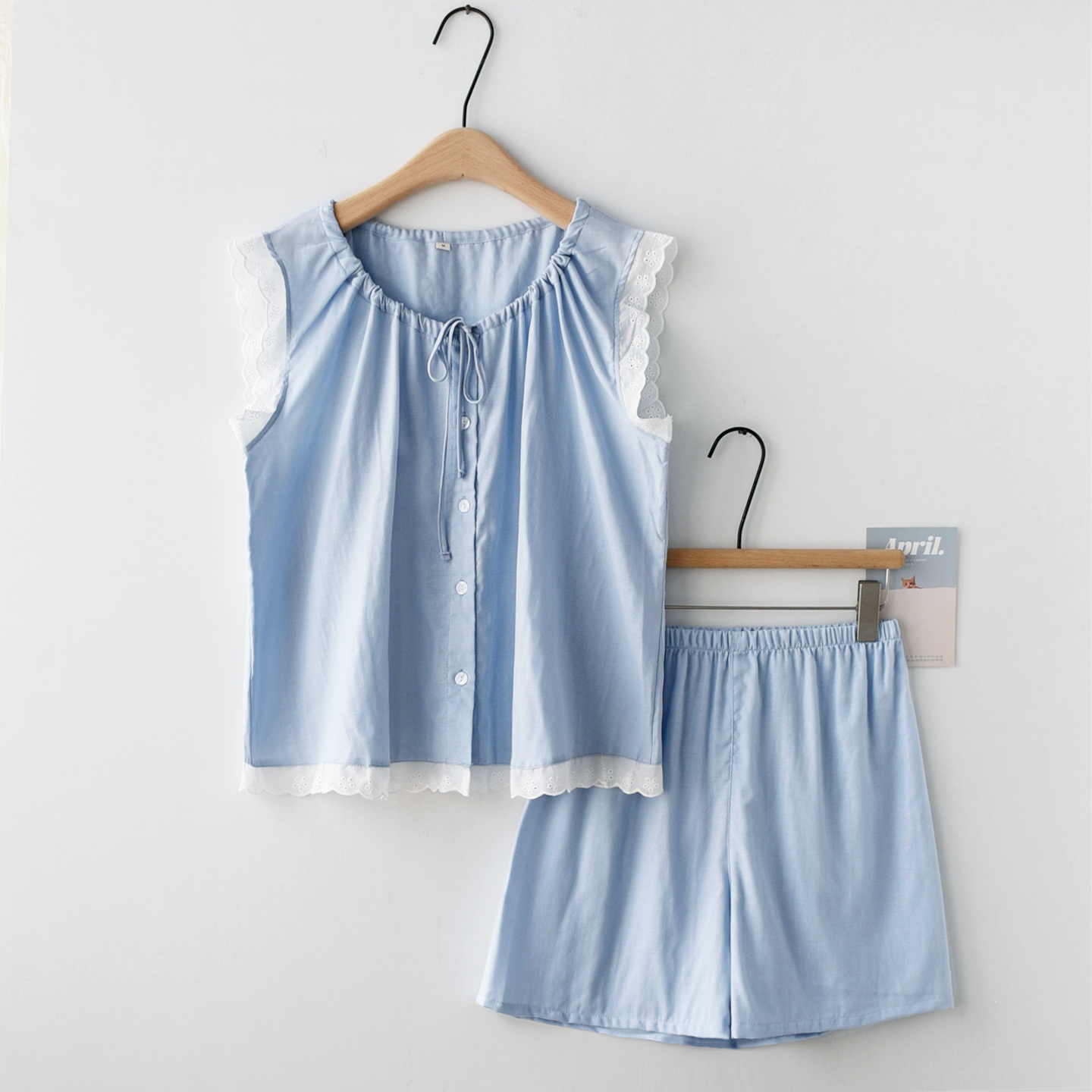 女夏季纯棉纱布胸垫背心短裤睡衣