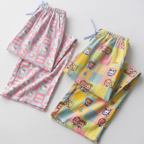 女纯棉绒布卡通印花秋冬季睡裤