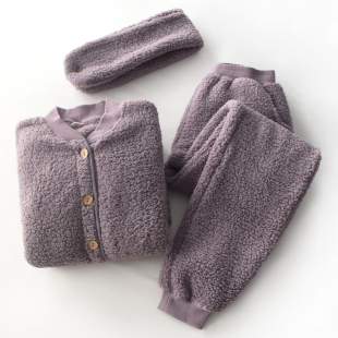 情侣家居服套装 简约围脖睡衣男女秋冬季 羊羔绒加厚保暖加绒长袖