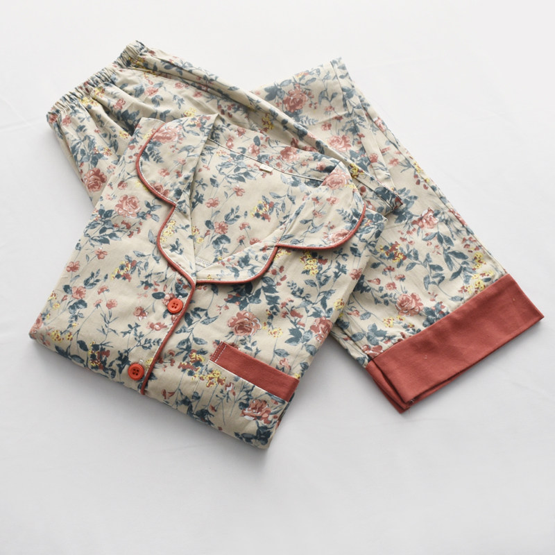 撞色碎花印花睡衣女士春秋夏季纯棉棉布薄款宽松长袖家居服套装,女士内衣/男士内衣/家居服,睡衣/家居服套装,淘宝优惠券,粉丝福利购,淘宝优惠卷