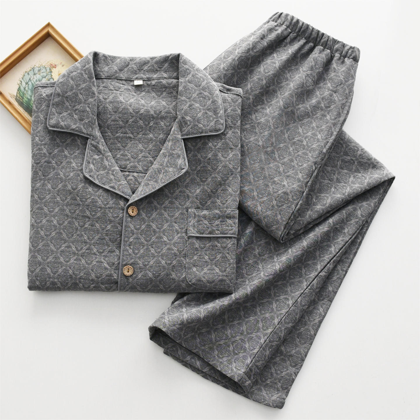 男纯棉亚麻高级感提花长袖家居服