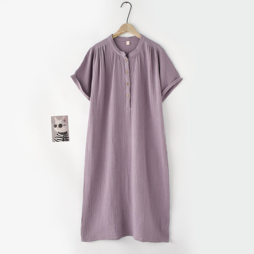纯棉纱布夏季女士短袖睡裙家居服