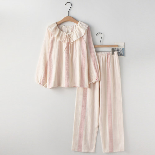 女纯棉纱布娃娃领春夏甜美家居服