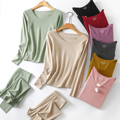 秋冬自发热德绒保暖内衣女套装 女弹力女士 无痕圆领双磨毛秋衣秋裤