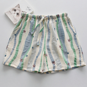 家居裤 蓝色条纹多巴胺睡裤 双层短裤 纯棉纱布薄款 沙滩可外穿 女夏季