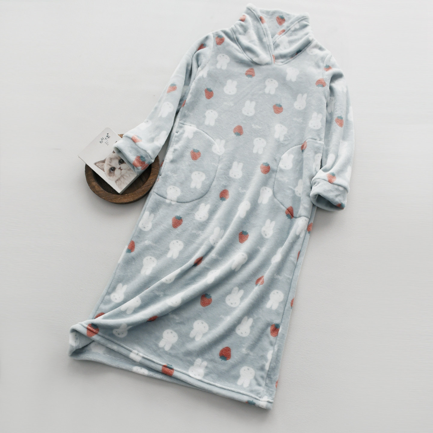 少量外贸单~草莓兔高领套头睡裙女秋冬季法兰绒保暖家居服可外穿,女士内衣/男士内衣/家居服,睡裙,淘宝优惠券,粉丝福利购,淘宝优惠卷