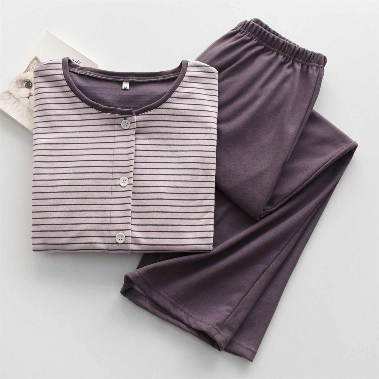 女款德绒保暖加绒条纹秋冬家居服