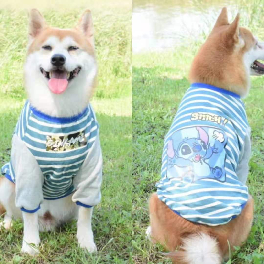 秋冬加绒卡通条纹拼色卫衣柴犬田园边牧泰迪金毛阿拉斯加狗衣服