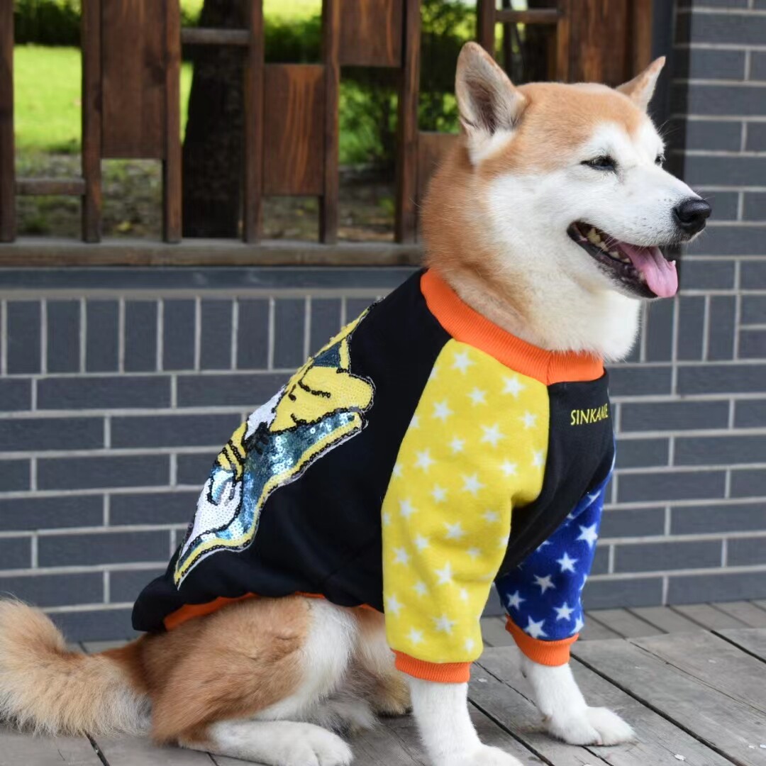 秋季新款黑色加绒星星拼袖卫衣柴犬哈士奇秋田阿拉斯加金毛狗衣服