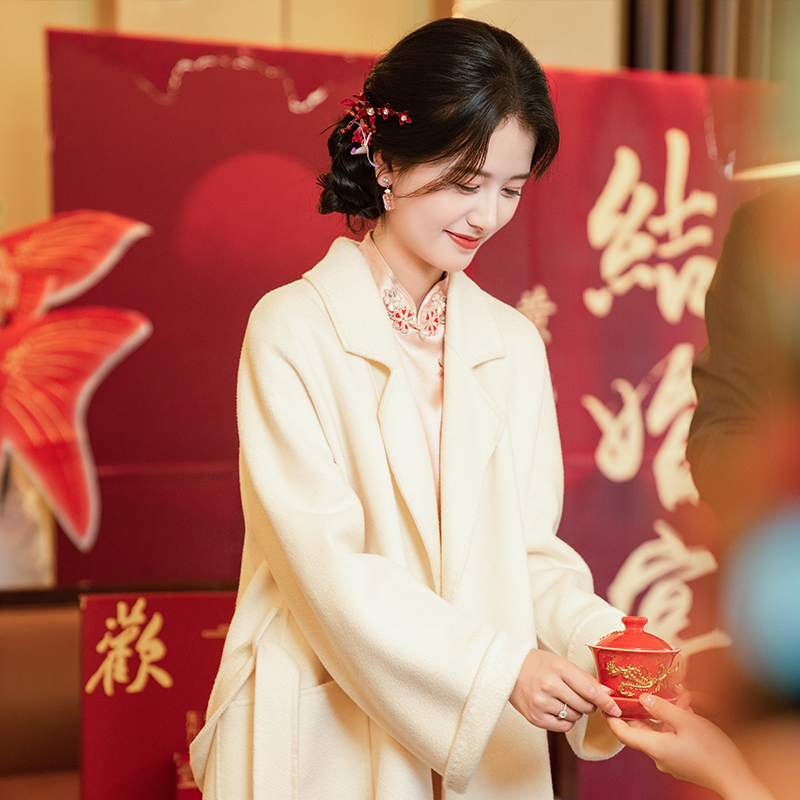 苏爱秋冬新娘结婚订婚新款白色羊毛大衣女高端气质毛呢外套修身