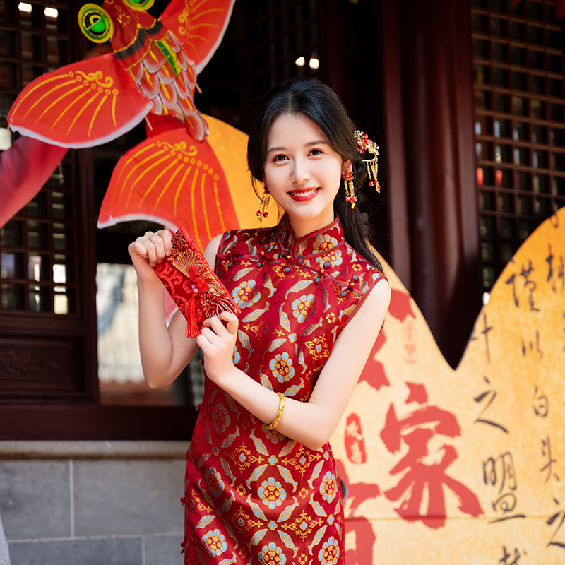 苏爱丨喜流年新中式旗袍敬酒服红色订婚礼服结婚新娘改良连衣裙女