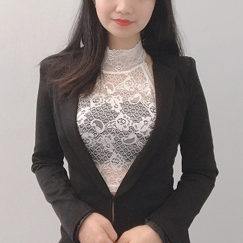 春秋新款削肩挂脖半透打底假领子