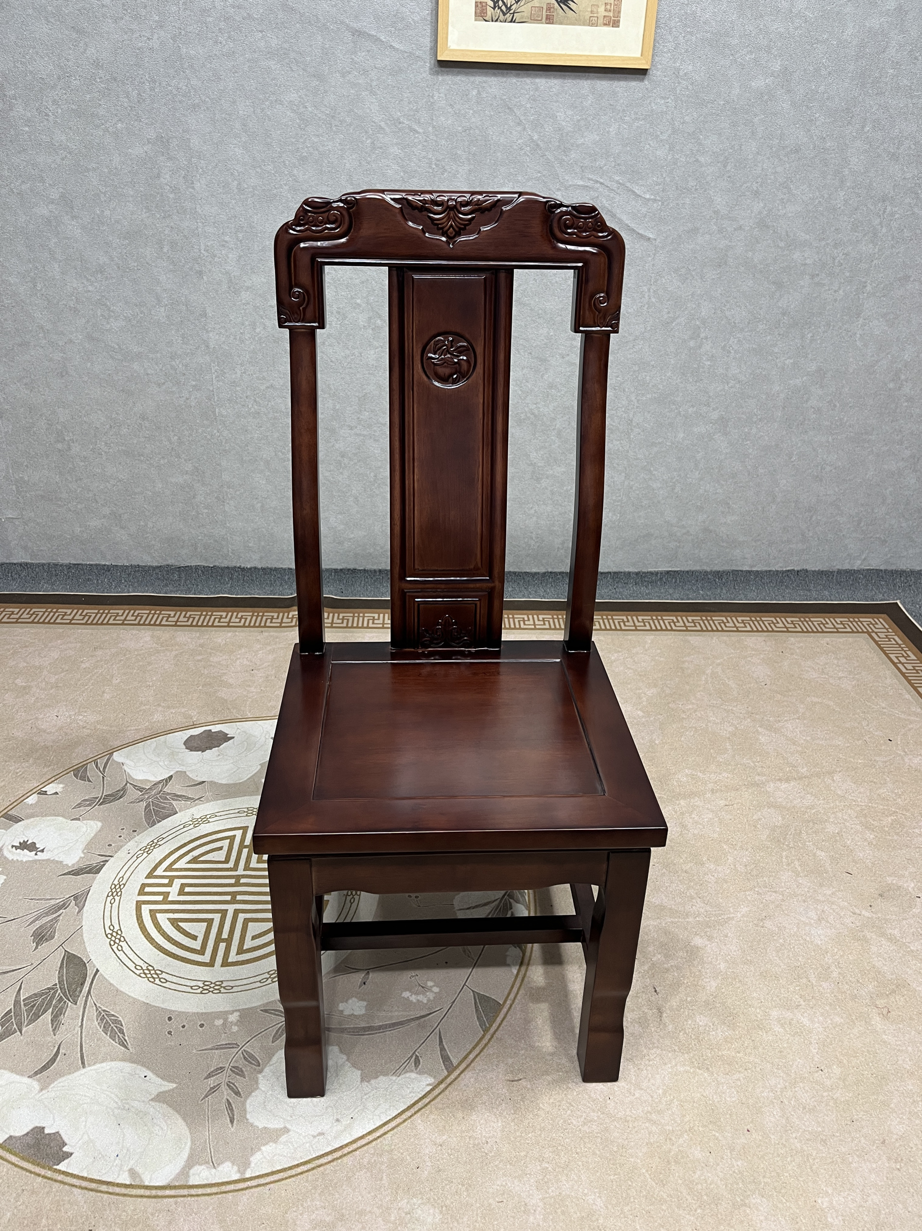 中式格木原木象头雕花仿古餐椅