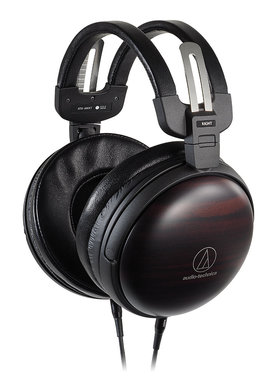 日本产铁三角ATH-AWKT/f头戴黑檀木动圈HIFI耳机高解晰小羊皮耳罩