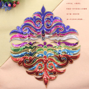 彩色亮片刺绣烫花布贴表演服装绣贴DIY手作辅料扇子舞腰鼓舞制衣