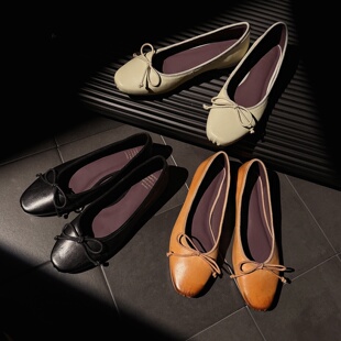 轻奢文艺 女平跟一脚蹬奶奶鞋 女鞋 Literary头层羊皮真皮浅口单鞋