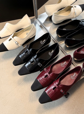 气质优雅 Literary头层牛皮真皮方头浅口单鞋女玛丽珍鞋内增高鞋