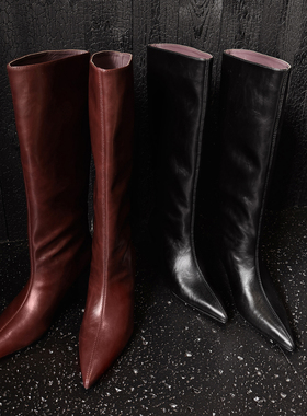 网红推荐 Literary气质性感名媛中跟猫跟长靴子女靴高筒靴全真皮