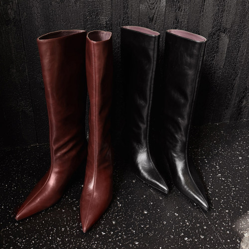 网红推荐 Literary气质性感名媛中跟猫跟长靴子女靴高筒靴全真皮