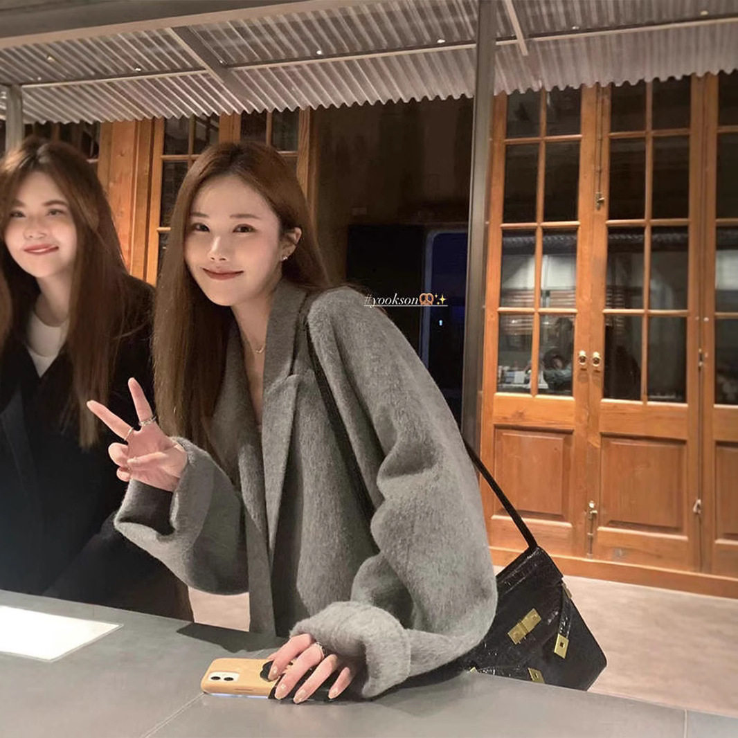 HEYGIRL黑哥 一件封神仿羊毛浴袍大衣女冬新款高支长毛双面呢外套