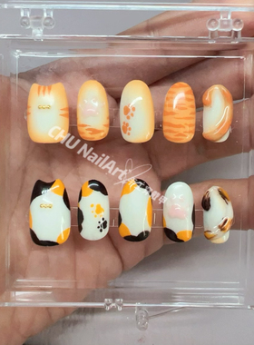 CHU NailArt 没有人能拒绝小猫 三花猫橘猫美甲纯手工穿戴甲