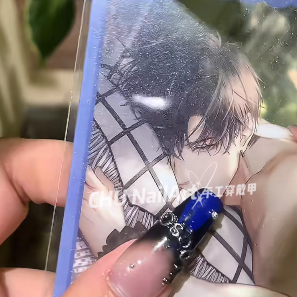 CHU NailArt乙游痛甲萧逸蓝黑银色立体雕花纯手工穿戴甲美甲定制