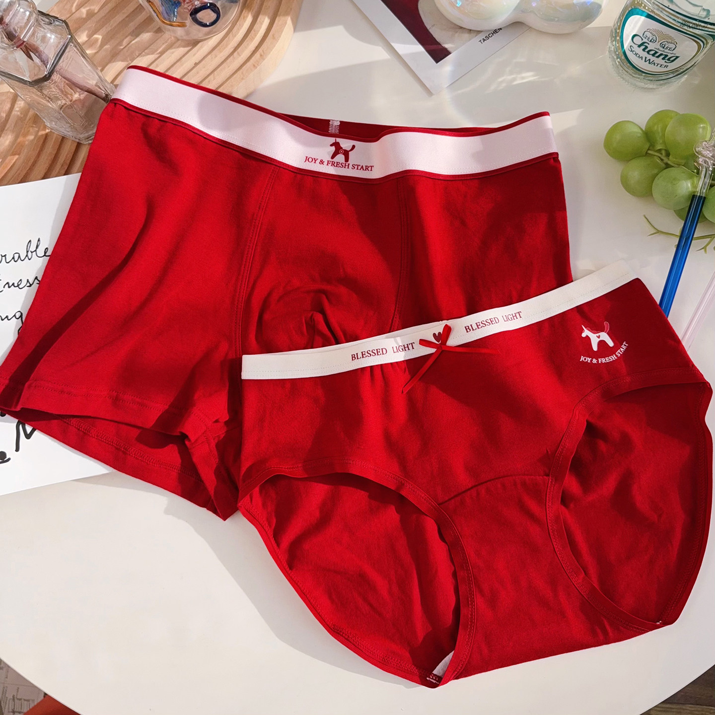 马上就红~马年本命年新年红色纯棉转运喜庆婚礼情侣内裤一男一女,女士内衣/男士内衣/家居服,男平角内裤,淘宝优惠券,粉丝福利购,淘宝优惠卷