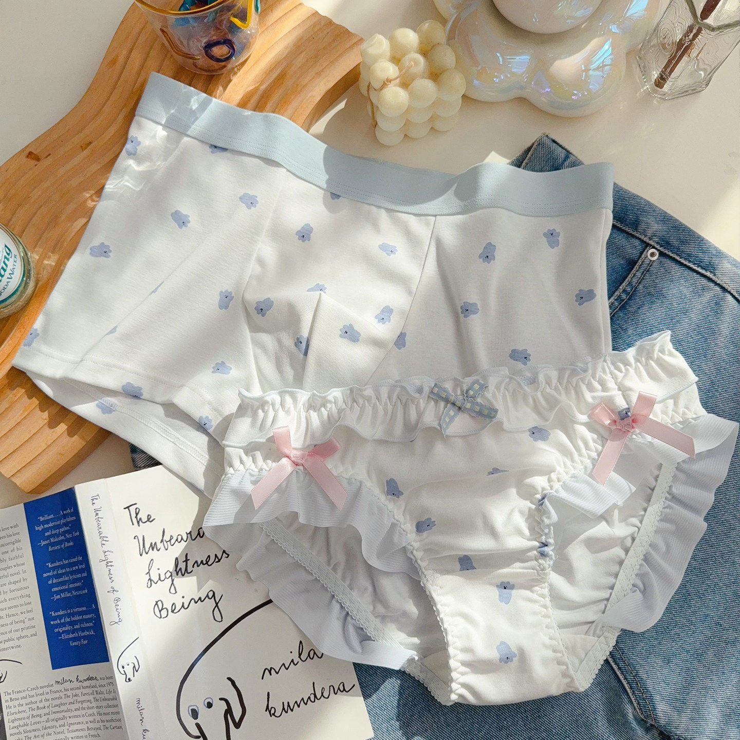 奶盐萌熊~系带甜美纯欲可爱大码印花全纯棉舒适情侣内裤一男一女