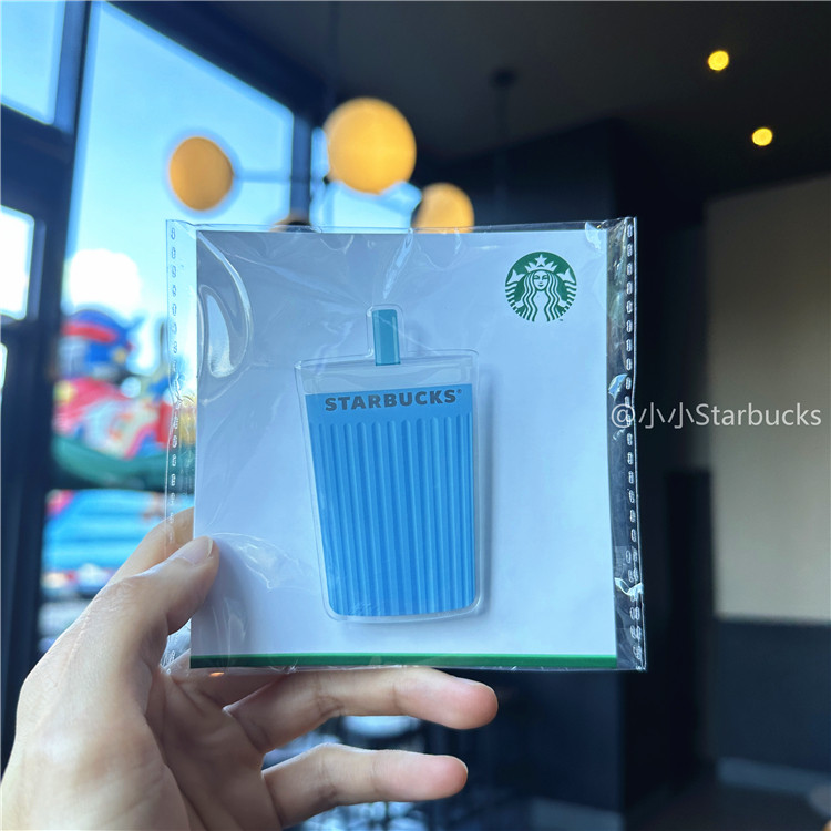 星巴克手机支架蓝色条纹保温吸管杯造型手机支架创意可爱气囊伸缩