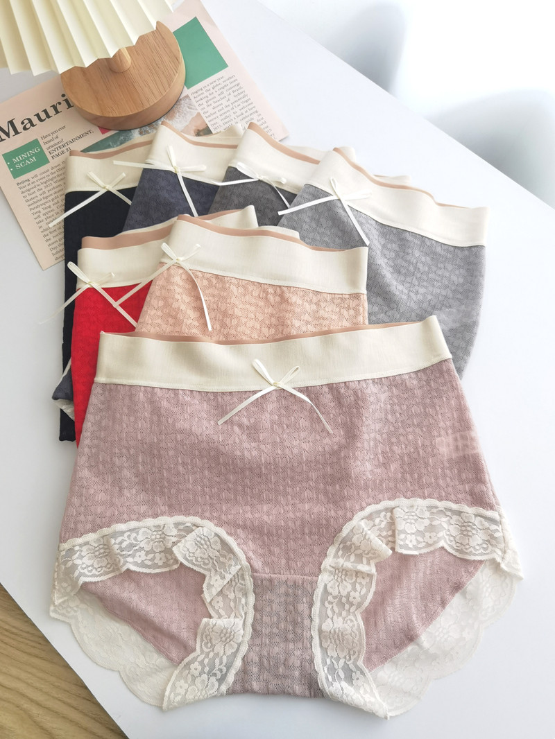 性感蕾丝氧肤裤~大红抗菌蚕丝底裆内裤舒适透气包臀女高腰三角裤