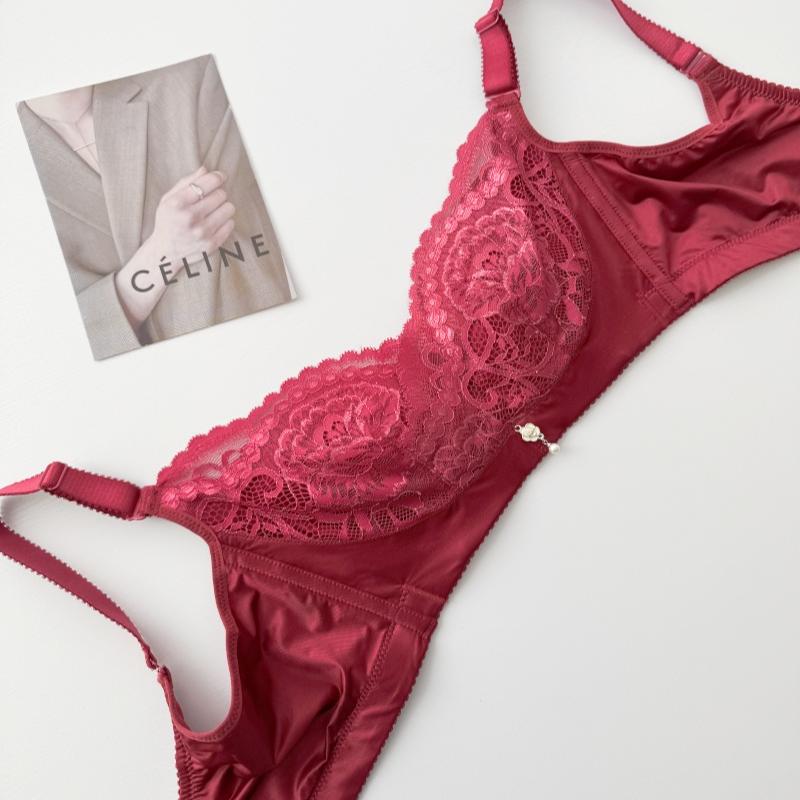 清仓9.9包邮~无钢圈纯棉内杯柔软舒适透气蕾丝性感酒红色内衣文胸