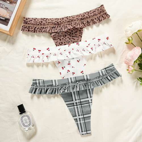 欧美性感时尚木耳腰边少女内裤纯棉裆无痕透气薄款女士健身丁字裤