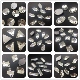 精品白色玻璃手缝钻DIY婚纱服装 水晶贴钻圆形正方水滴S斧头异形钻