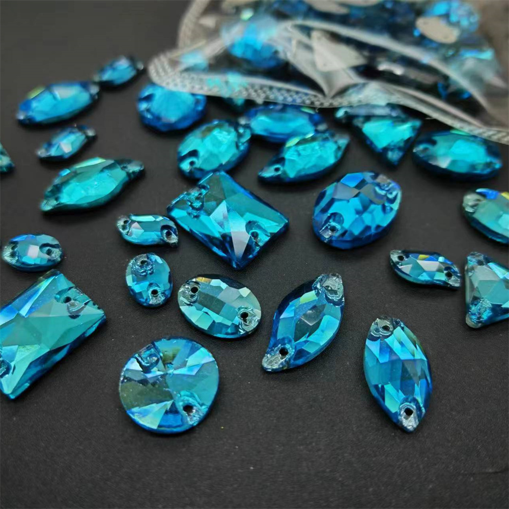 精品湖蓝色水晶玻璃手缝钻圆形水滴异形亮钻舞蹈服装饰钻缝衣服