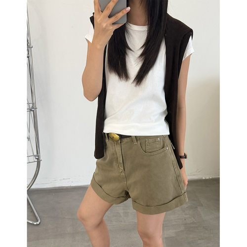 T-PLATFORM广州十三行 慵懒风通勤夏季牛仔裤女气质宽松热裤68353