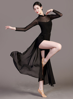 黑色古风爵士舞蹈服jazz国风古典舞蹈旗袍开叉显瘦现代舞练功服