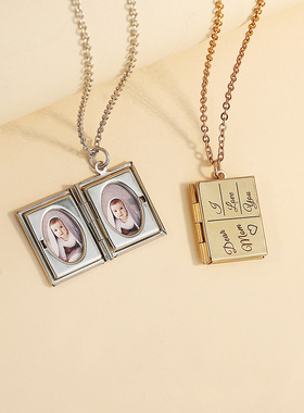 定制照片亲子刻字项链吊坠情侣
