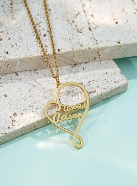 定制名字桃心项链女名字个性来图定做DIY字母锁骨链生日礼物情侣