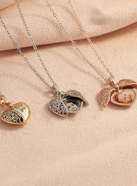 照片diy心形镂空双开相盒吊坠情侣