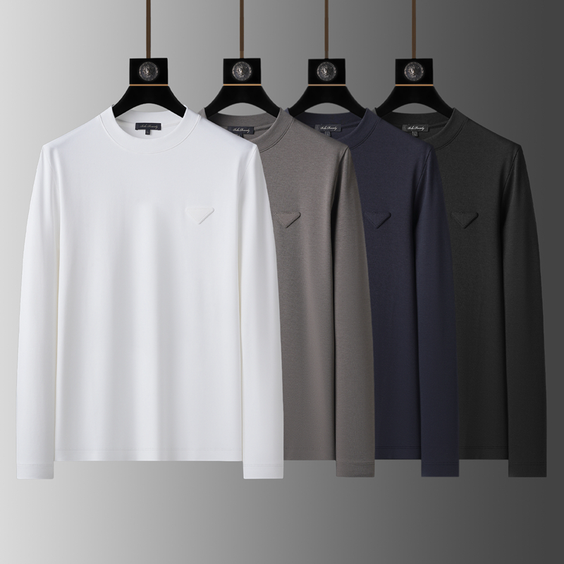 秋季莫代尔棉百搭圆领长袖T恤男