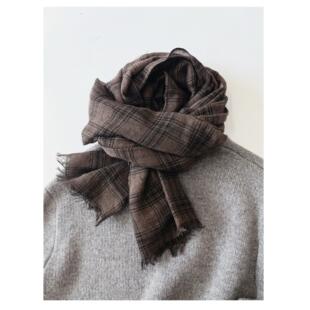 小众超好看潮男女韩系休闲格子围巾 扎染秋百搭长款保暖围巾围脖