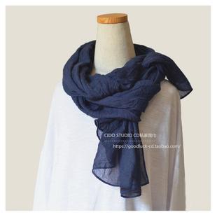 清冷系藏青深蓝纯色围巾 柔软氛围感超出片旅行复古文艺披肩纱巾