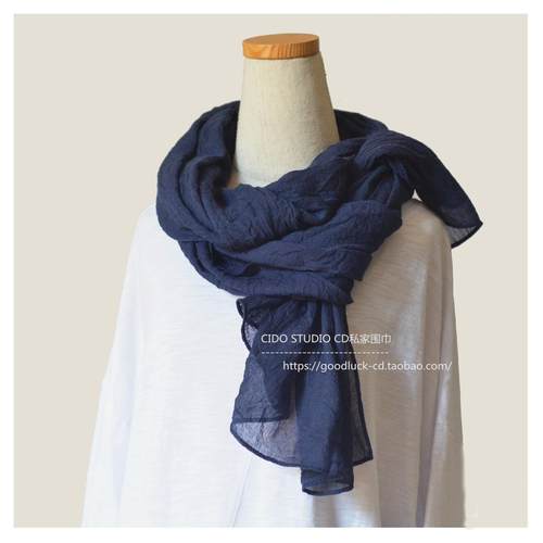 清冷系藏青深蓝纯色围巾 柔软氛围感超出片旅行复古文艺披肩纱巾