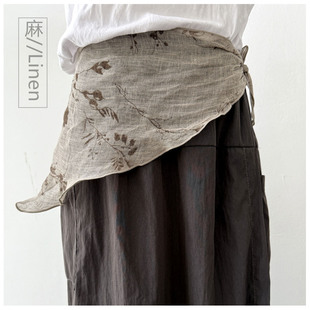 复古亚麻印花三角巾日系文艺春秋旅行小披肩小领巾麻色腰封小屁帘