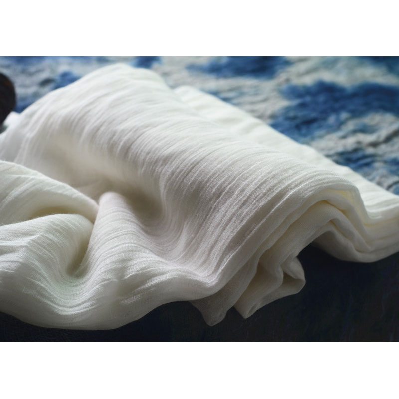 白色棉麻披肩围巾  秋透气舒适文艺纯白色纱巾植物染色棉麻围巾