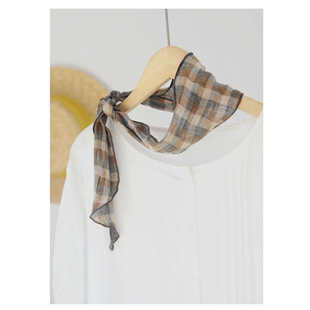 日韩细长纯麻格子飘带 男女夏短款颈防晒休闲亚麻小领巾装饰发带