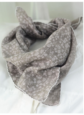 日系个性灰色小碎花棉麻小方巾女 文艺森女发带丝巾花边装饰领巾