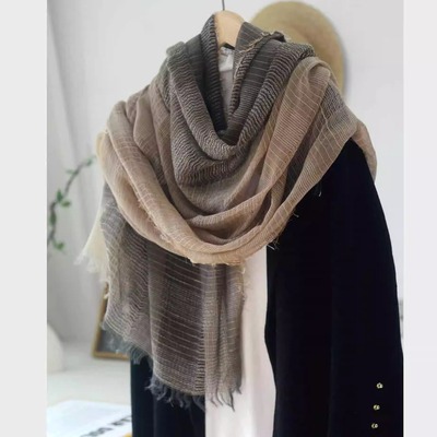 秋冬镂空条纹欧美男女拼色围巾