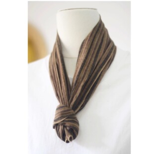 日系全棉复古咖色条纹小围巾短款护颈柔软棉质丝巾夏透气围脖男