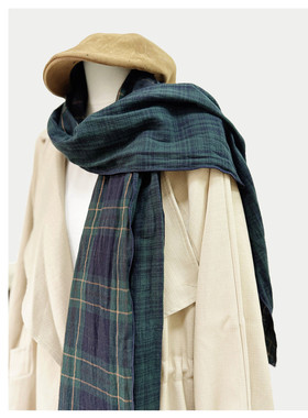英伦风全棉格子围巾 男女秋冬保暖护颈不起球无静电棉小披肩围脖